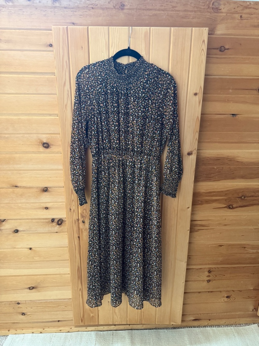 Madewell Black Floral Midi Dress with Multicolor Print